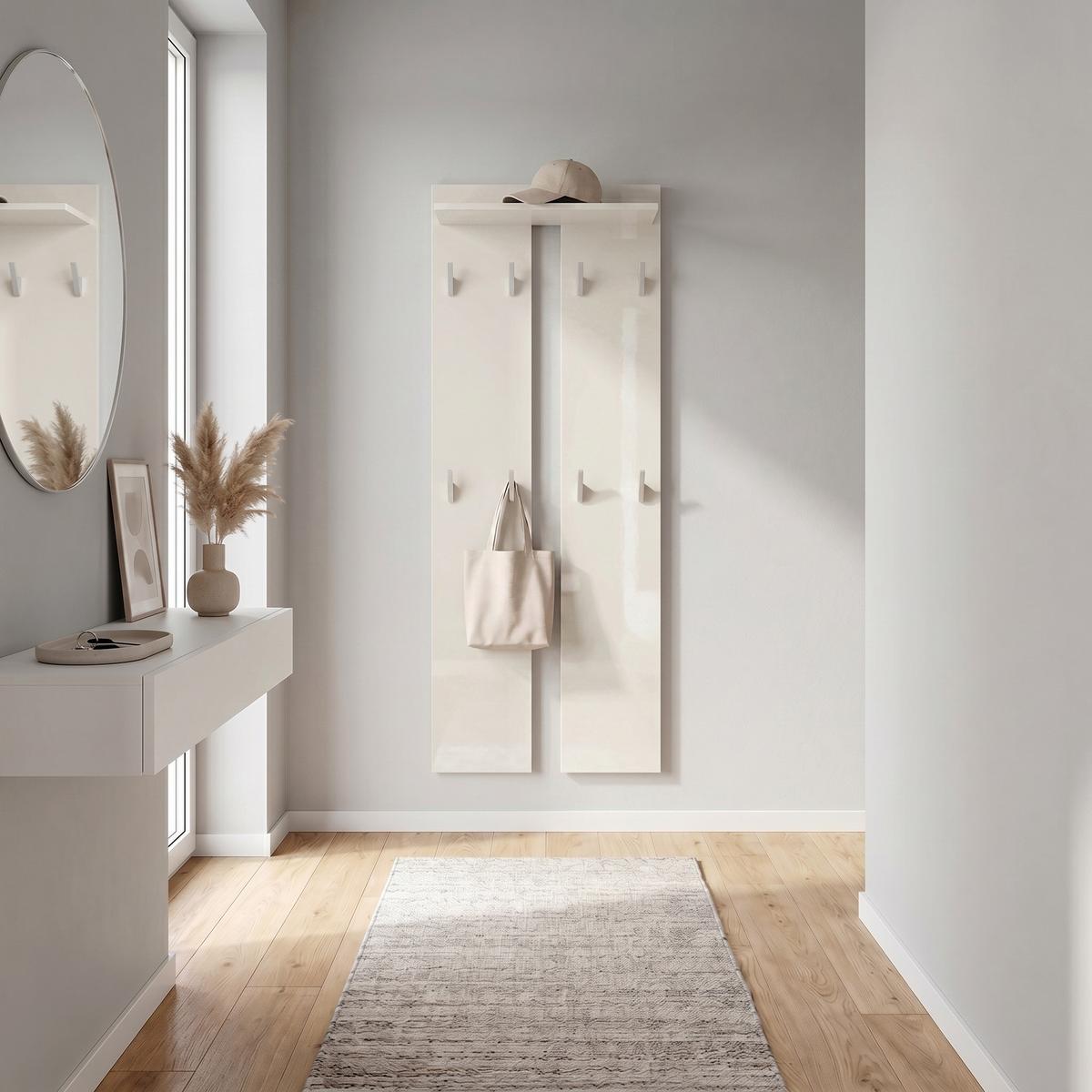 GARDEROBENPANEEL Wandpaneel Creme Hochglanz - Creme, Holzwerkstoff (57/170/20cm) - Vladon