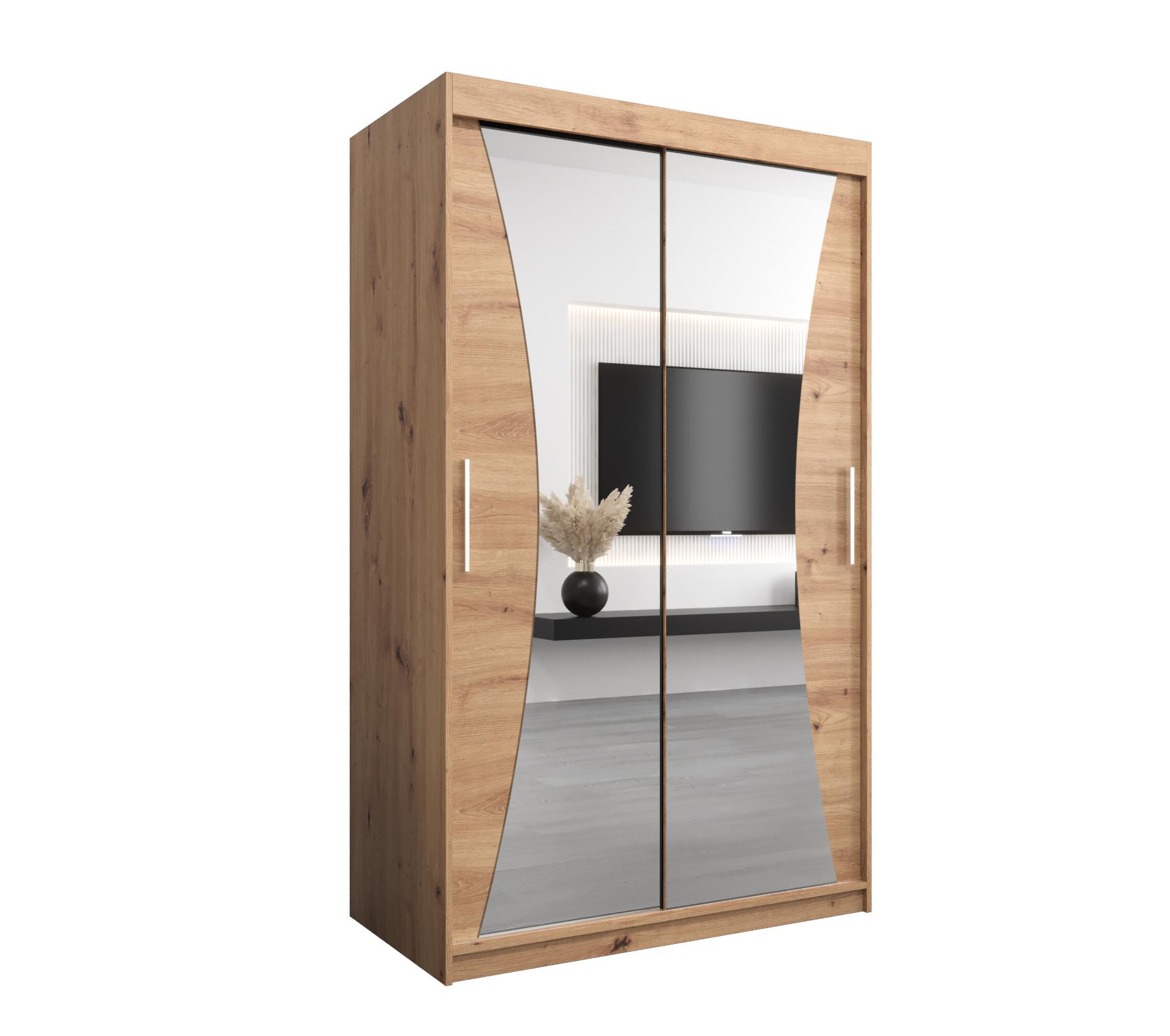 SCHWEBETÜRENSCHRANK 200/120/62 2-türig - Silberfarben/Eiche Artisan, Holz/Kunststoff (120/200/62cm) - MÖBEL KRYSPOL