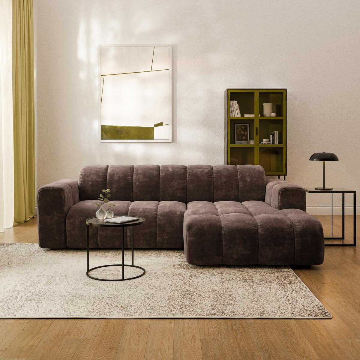 ECKSOFA TISI Braun Chenille - Braun, Holz (274/165cm) - MASSENO