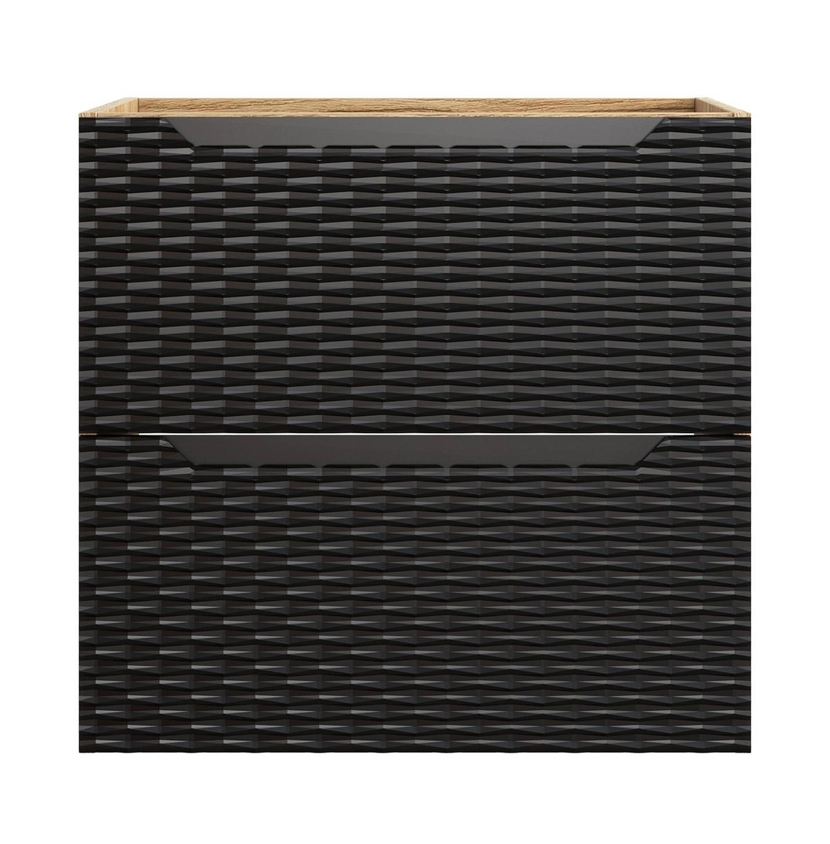 WASCHBECKENUNTERSCHRANK Ocean 2 Schubladen Schwarz Matt mit Eiche - 60 x 46 x 59 cm - Eichefarben/Schwarz, Holz (60/59/46cm) - Badplaats