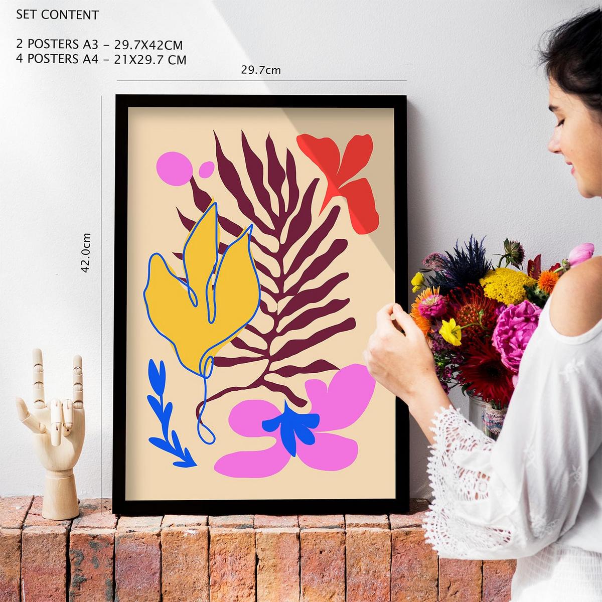 POSTER Set Mit 6 Malerisch 1 In Tiere Abstracts Ästhetische Dekorative Gemälde Für Ihr Wohnzimmer, Schlafzimmer, Zuhause A3 & A4 Schwarzer Rahmen - Schwarz, Papier (29/3cm) - Nacnic