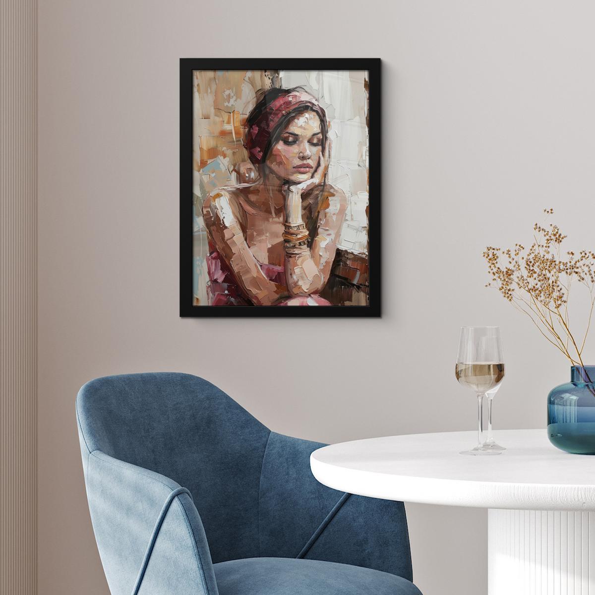 POSTER MIT RAHMEN Frau - Lackierung - Porträt - Modern Bilderrahmen 30x40 cm - Altrosa, Papier (30/40cm) - MuchoWow