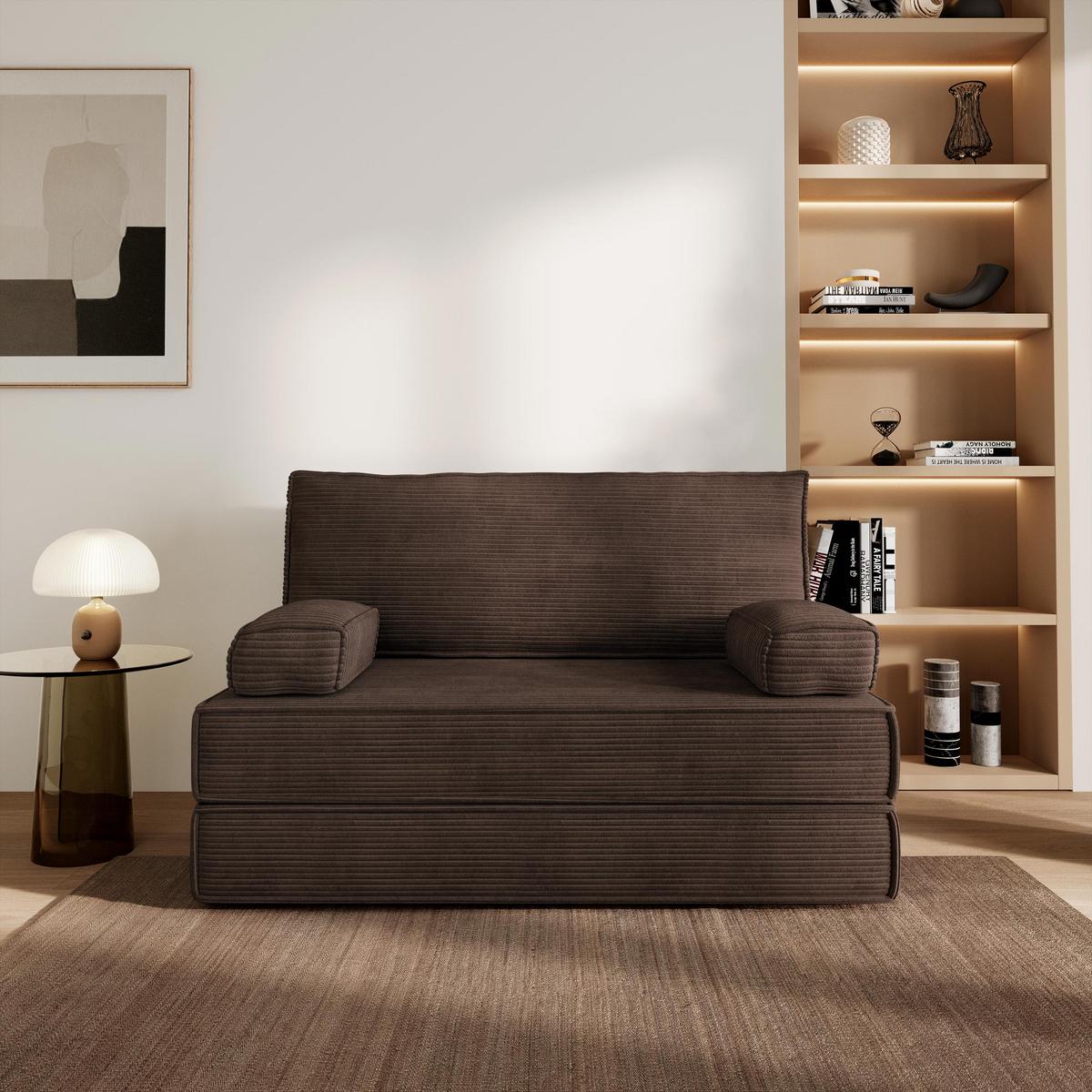 BETTSOFA LADIA aus Schaumstoff Cordstoff Braun Schlaffunktion - Braun, Textil (140/86/60cm) - MASSENO