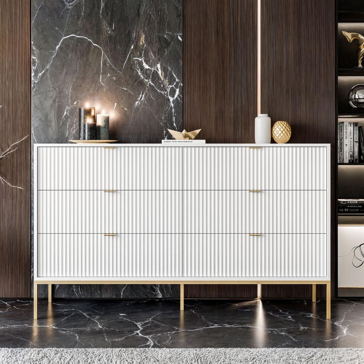 SIDEBOARD CORTADO GOLD KS154 MIT SCHUBLADEN WEISS - Weiß, Holzwerkstoff (154/91/39cm) - Lookway
