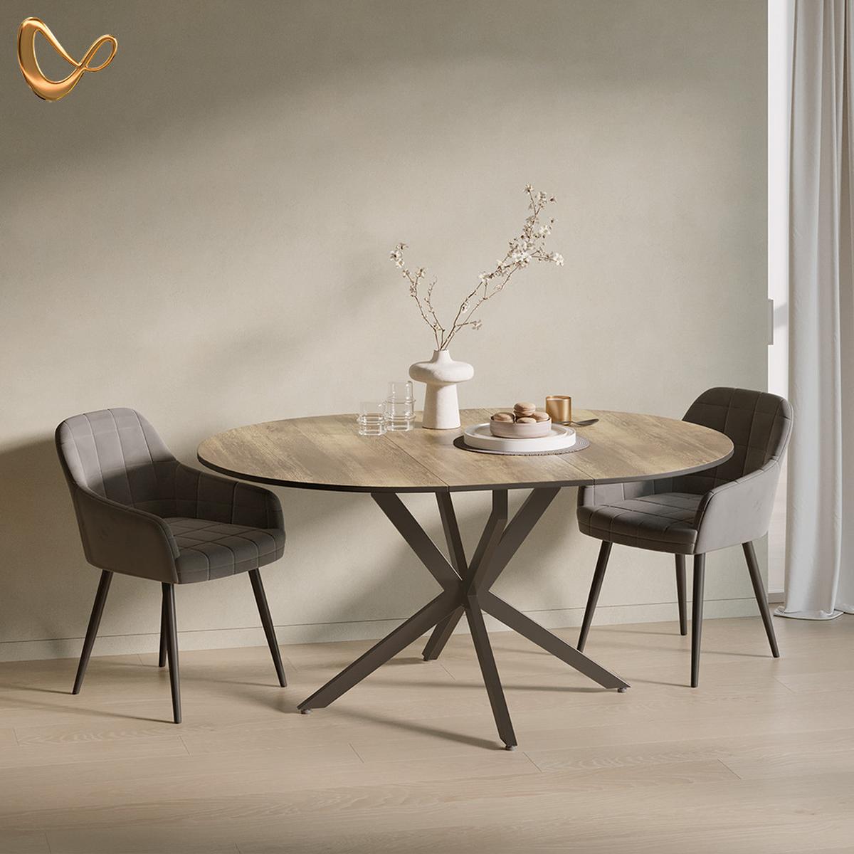 ESSTISCH Firenze Schwarz/Eiche rustikal 120 x 120 cm ausziehbar - Wildeiche/Schwarz, Holzwerkstoff (120/120/76.5cm) - Livinity®