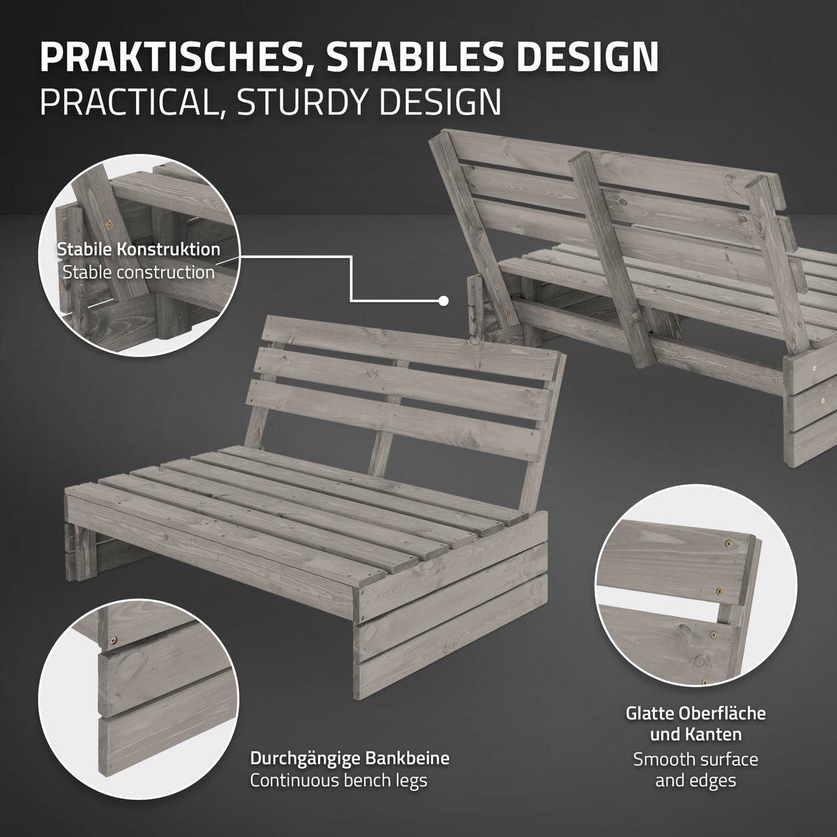 HOLZBANK - Grau, Holz (80/76.5/116cm) - ML-DESIGN