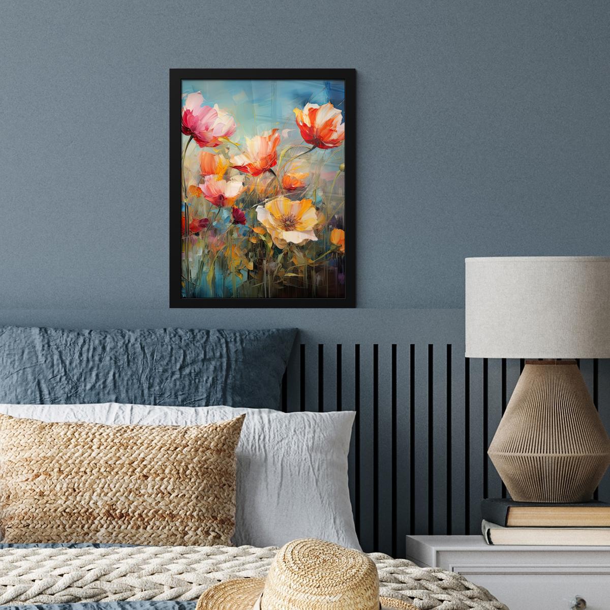 POSTER MIT RAHMEN Blumen - Aquarell - Kunst - Botanisch - Natur Bilderrahmen 30x40 cm - Orange, Papier (30/40cm) - MuchoWow