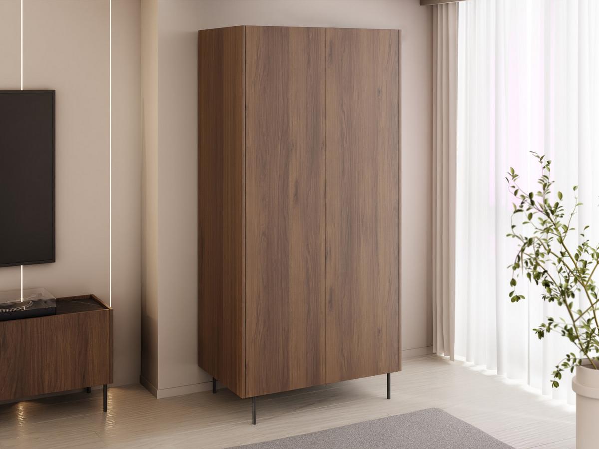 KLEIDERSCHRANK Tewos SZ90 - Nussbaumfarben/Schwarz, Holzwerkstoff/Metall (90/185/56cm) - MIRJAN24