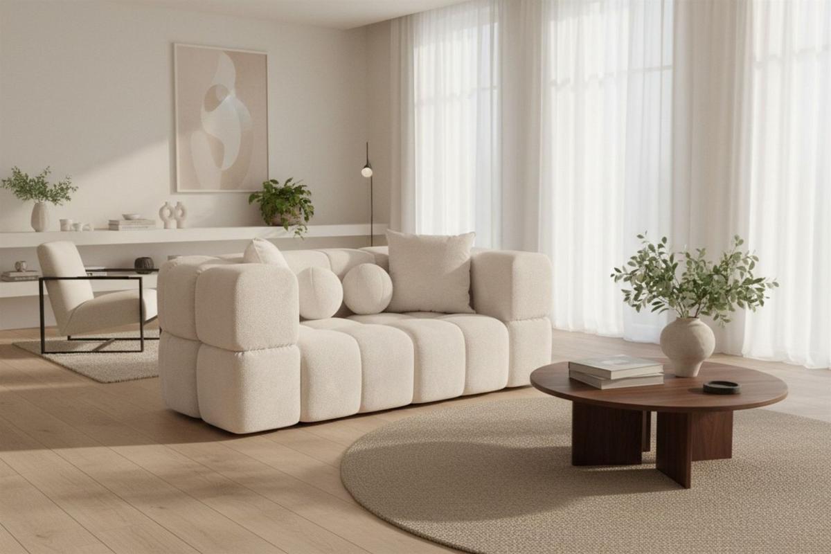SOFASET Vega 3-2 Inkl. Hocker - Beige, Holzwerkstoff/Textil (250/77/103cm) - Fun Möbel