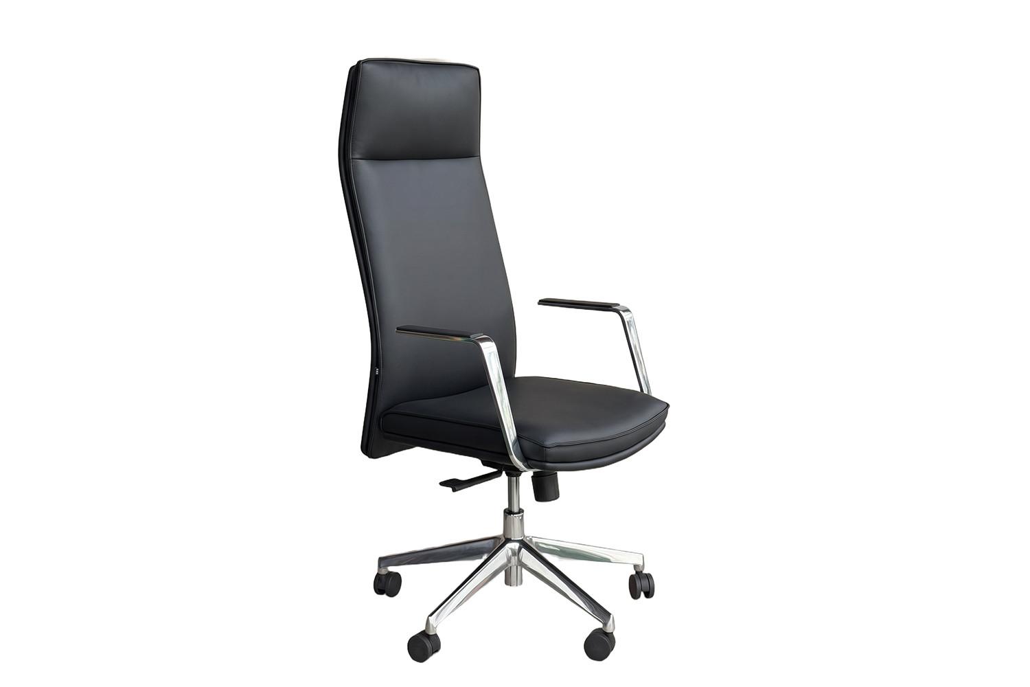 BÜROSTUHL GIO Schwarz Kunstleder Drehbar (360°) - Silberfarben/Schwarz, Textil/Metall (140/200cm) - KAWOLA