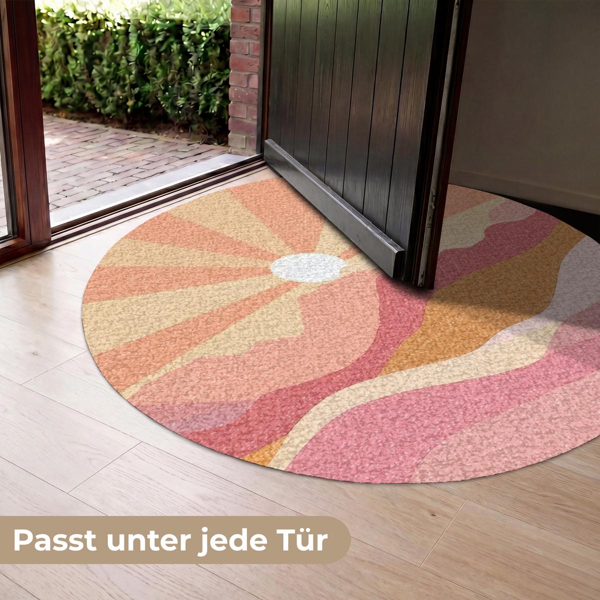 FUSSMATTE Berge - Abstrakt - Sonnenstrahlen - Rosa Sauberlaufmatte 120x120 cm - Rosa, Kunststoff (120/0.4cm) - MuchoWow