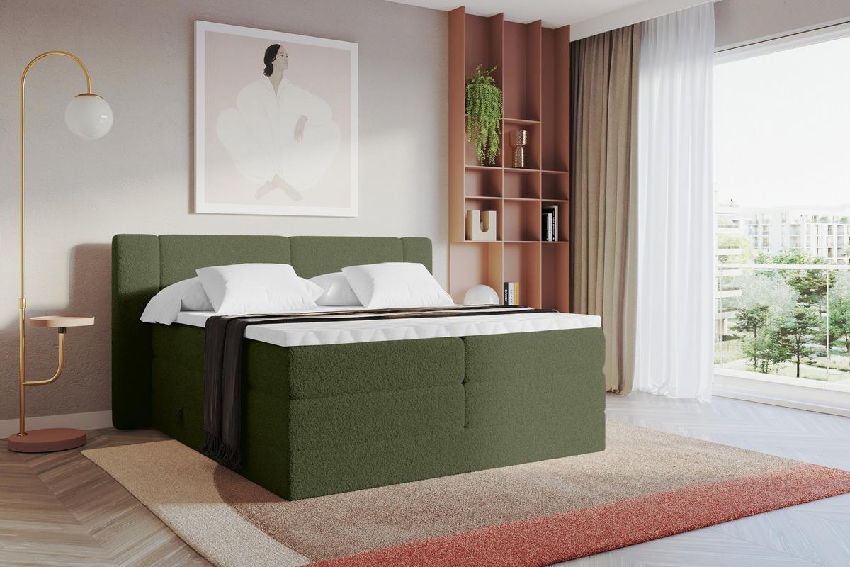 BOXSPRINGBETT mit Matratze H3/H4 - EVON KING - 180x200 cm Grün - Jadegrün, Holzwerkstoff (180/200cm) - ALTDECOR