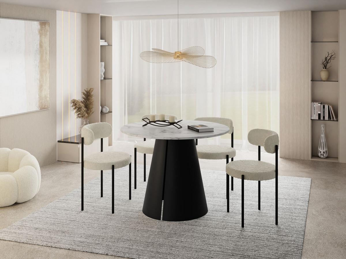 ESSTISCH Lamio runder ausziehbarer, Marmor Weiß 100-180/100/76 cm - Ecru/Schwarz, Holzwerkstoff/Metall (100/176/76cm) - WFL GROUP