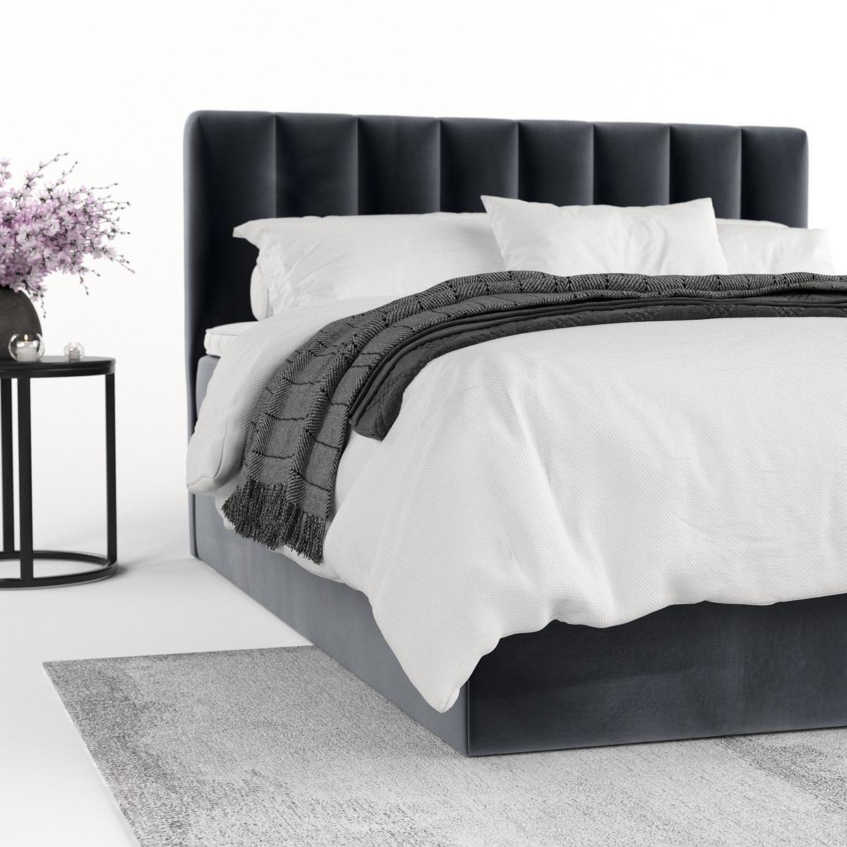 BOXBETT Lusso 160/200 cm Dunkelgrau im Kronos Stoff - Dunkelgrau/Schwarz, Holz/Holzwerkstoff (160/200cm) - AltaBeds