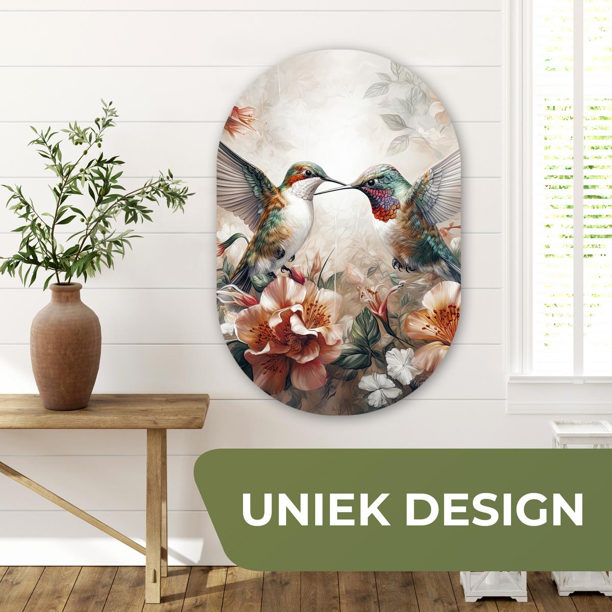 WANDBILD Kolibri - Vögel - Blumen - Natur Wanddeko Schlafzimmer 60x90 cm - Altrosa, Kunststoff (60/90cm) - MuchoWow