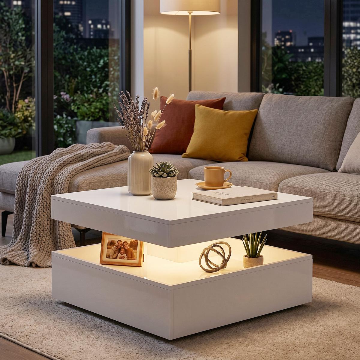 COUCHTISCH MDF Weiß - Weiß Hochglanz, Holzwerkstoff (78/78/40cm) - HOMCOM