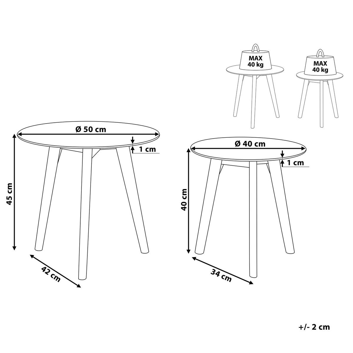 COUCHTISCH 2er-Set Rund Transparent, Hell Holz Missouri - Transparent, Glas (50/50/45cm) - Beliani