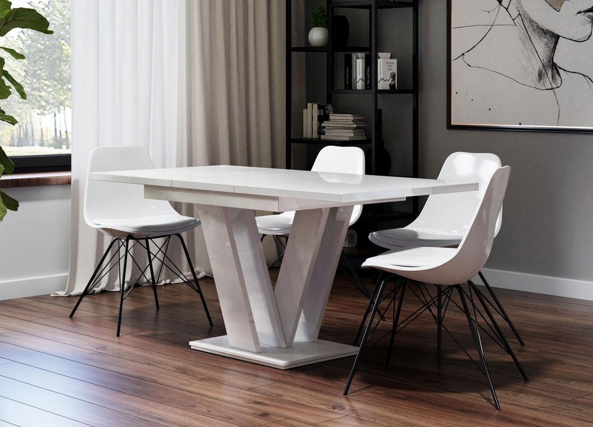 ESSTISCH MASSAR Ausziehbar 120 - 160 / 80 x 76 cm - Weiß Hochglanz/Weiß, Holz (120/80/76cm) - MASSENO