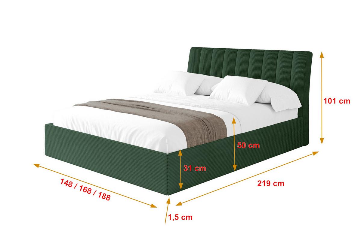 POLSTERBETT mit Bettkasten und Lattenrost, Boxbett ohne Matratze - ILAN 140x200 Grün - Olivgrün, Holzwerkstoff/Textil (140/200cm) - ALTDECOR