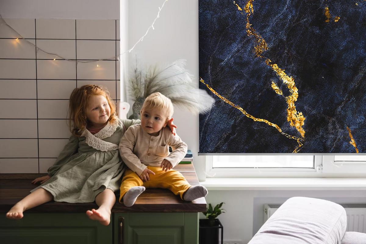 INNENROLLO - Fensterrollo - Rollo - 150x140 cm - Marineblauer Marmor - Dunkelblau, Kunststoff (150/140/0.5cm) - TULUP
