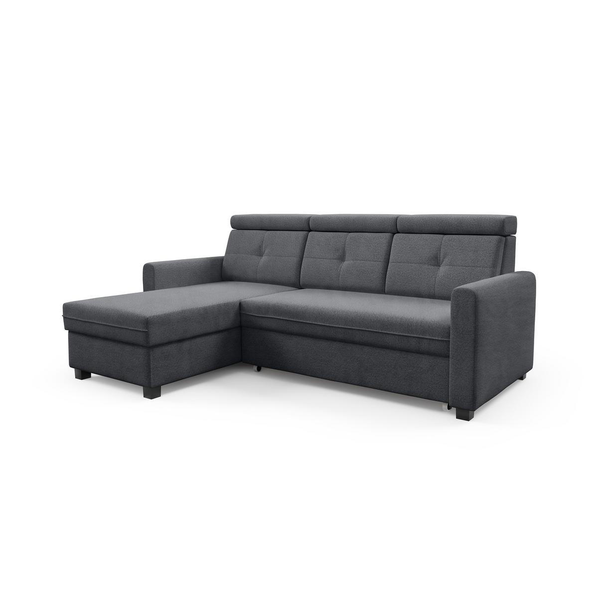 ECKSCHLAFSOFA Milano, Dunkelgrau, links - Dunkelgrau/Schwarz, Textil (217/166cm) - Beautysofa