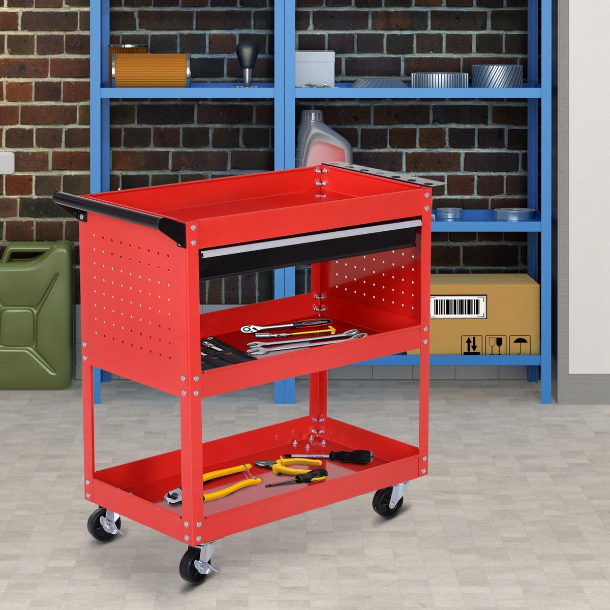 WERKSTATT-ROLLWAGEN, Werkzeugwagen, Rot - Multicolor, Metall (35/76/82cm) - HOMCOM