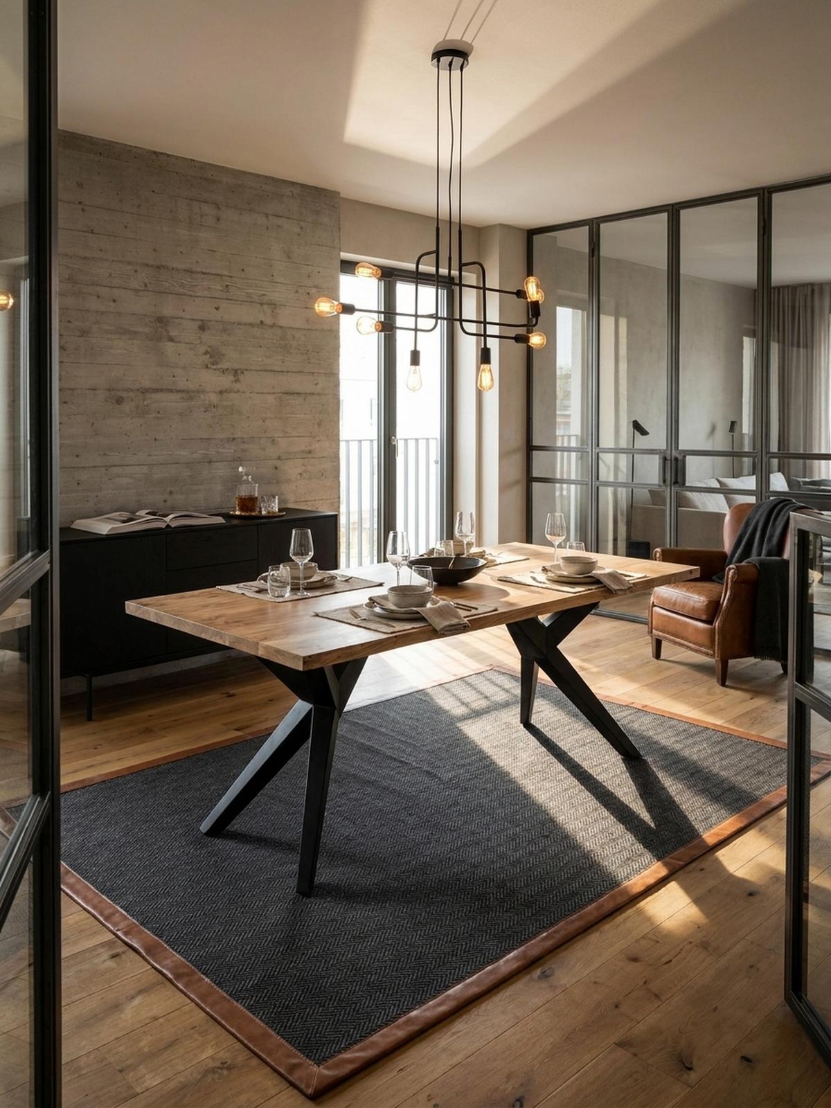 ESSTISCH Massivholz Metall Rechteckig Loft-Stil, Akazie 180x90x76 cm - Schwarz/Akaziefarben, Holz/Metall (90/180/76cm) - KADIMA DESIGN
