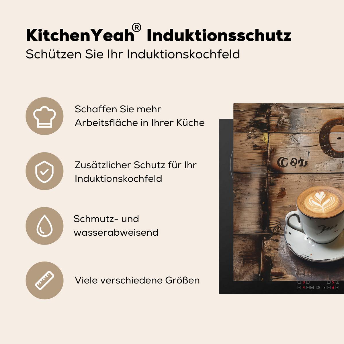 HERDABDECKPLATTE Cafe - Holz - Kaffee - Regale Induktionsschutz 91.6x52.7 cm - Schwarz, Kunststoff (91.6/52.7/0.2cm) - MuchoWow