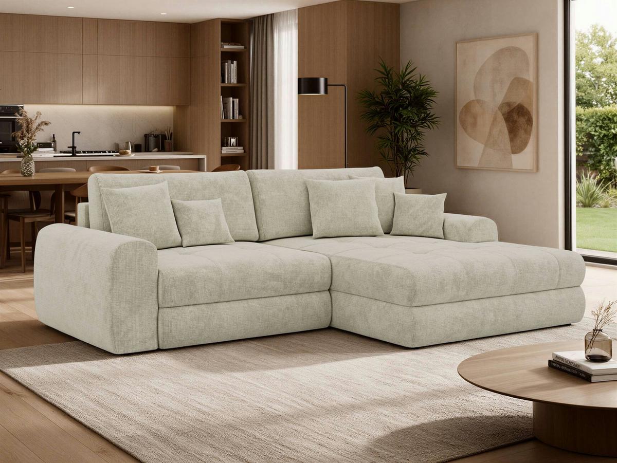 ECKSOFA ARELIA L - Creme Schenille grob gewebt - Links Seite - Creme/Schwarz, Kunststoff/Textil (292/205cm) - MKS