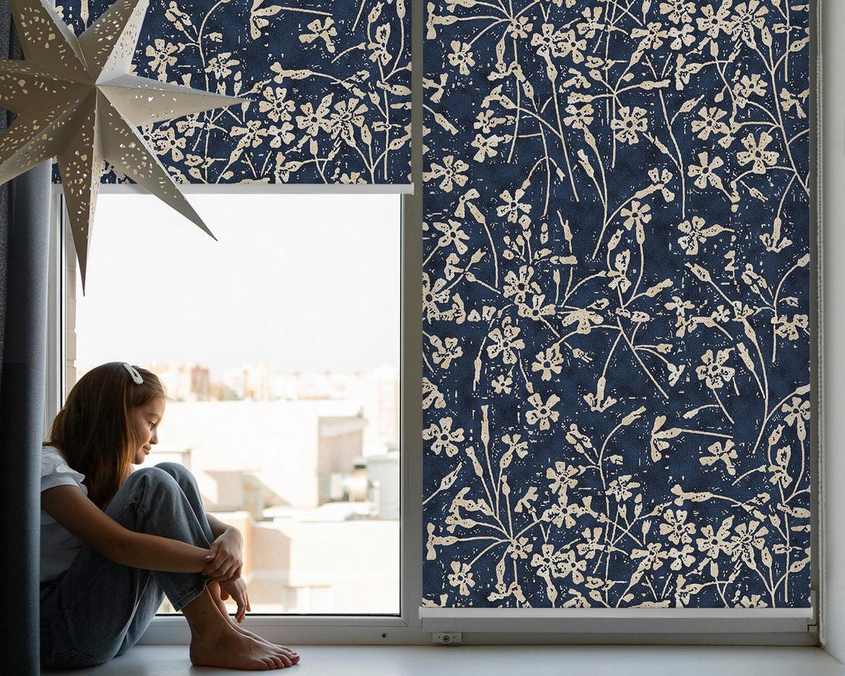INNENROLLO - Fensterrollo - Rollo - 130x140 cm - Blumen - Blau, Kunststoff (130/140/0.5cm) - TULUP