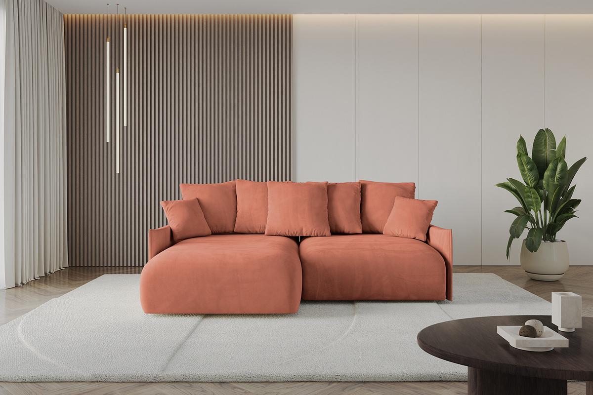 ECKSOFA Ottomane links ONESK-L -v1 216x177x72 Apricot Velours - Koralle, Holzwerkstoff/Kunststoff (216/177cm) - ALTDECOR