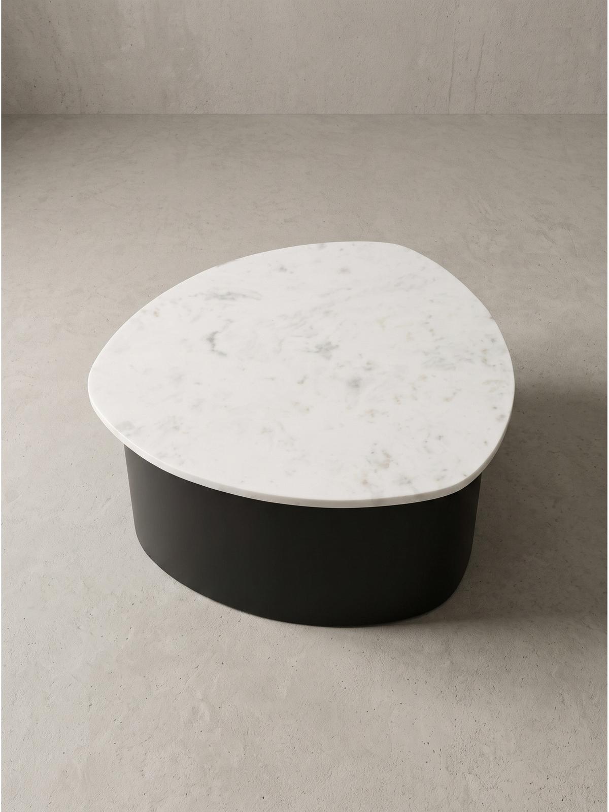 COUCHTISCH VIGEVANO, Marmor, handgefertigt, Weiß-Schwarz, 63 x 63 x 30 cm - Schwarz/Weiß, Stein/Metall (63/63/30cm) - KADIMA DESIGN
