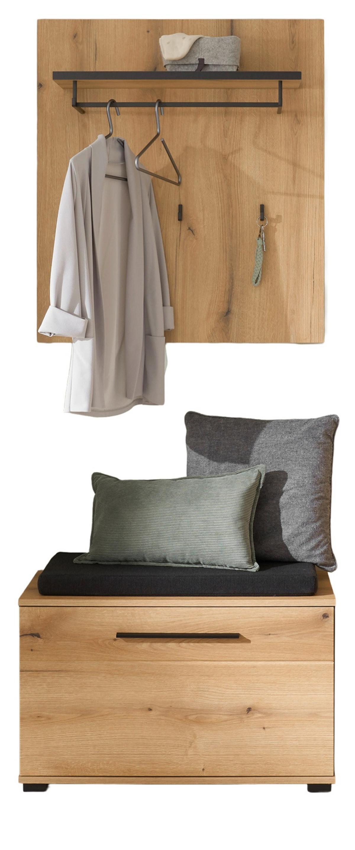GARDEROBEN-SET 3-teilig Evoke Eiche Breite 80 cm, Flurgarderobe inkl. Sitzkissen - Dunkelgrau/Eichefarben, Holzwerkstoff/Kunststoff (80/200/40cm) - Furn.Design