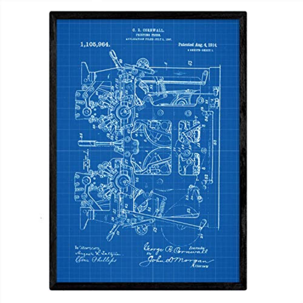 POSTER Druckmaschine Patent A3 Rahmenlos - Blau, Papier (29.7/5/42cm) - Nacnic