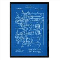 POSTER Druckmaschine Patent A3 Rahmenlos - Blau, Papier (29.7/5/42cm) - Nacnic
