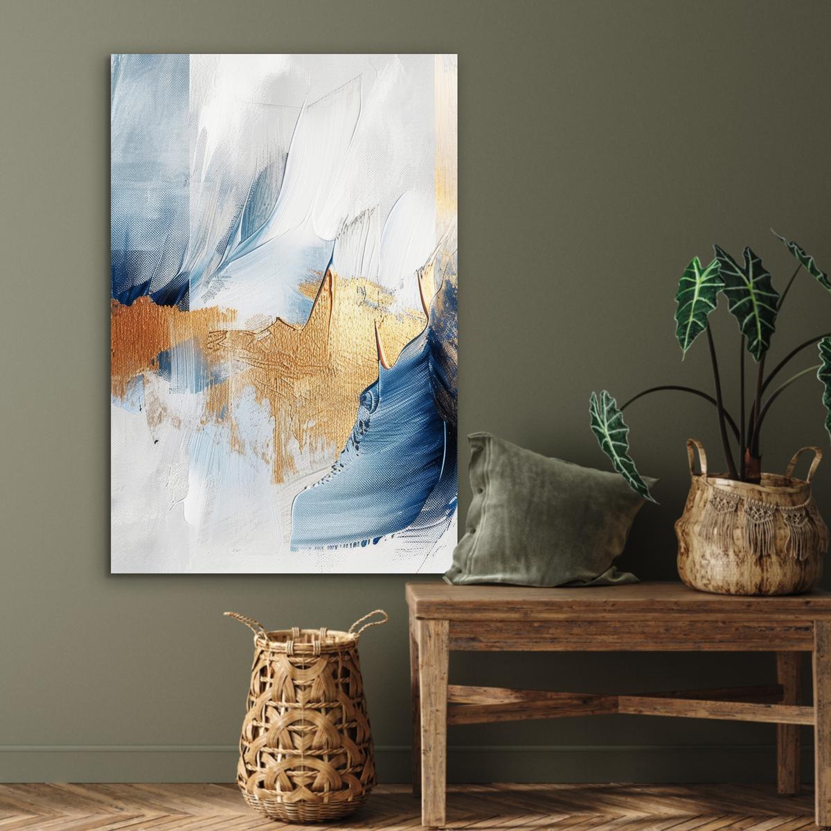METALLBILD Gold - Blau - Aquarell - Kunst - Modern 80x120 cm - Hellblau, Metall (80/120cm) - MuchoWow