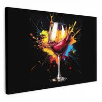 LEINWANDBILD Wein - Glas - Graffiti - Getränk - Rot - Farbe Gemälde 60x40 cm - Weinrot, Textil (60/40cm) - MuchoWow