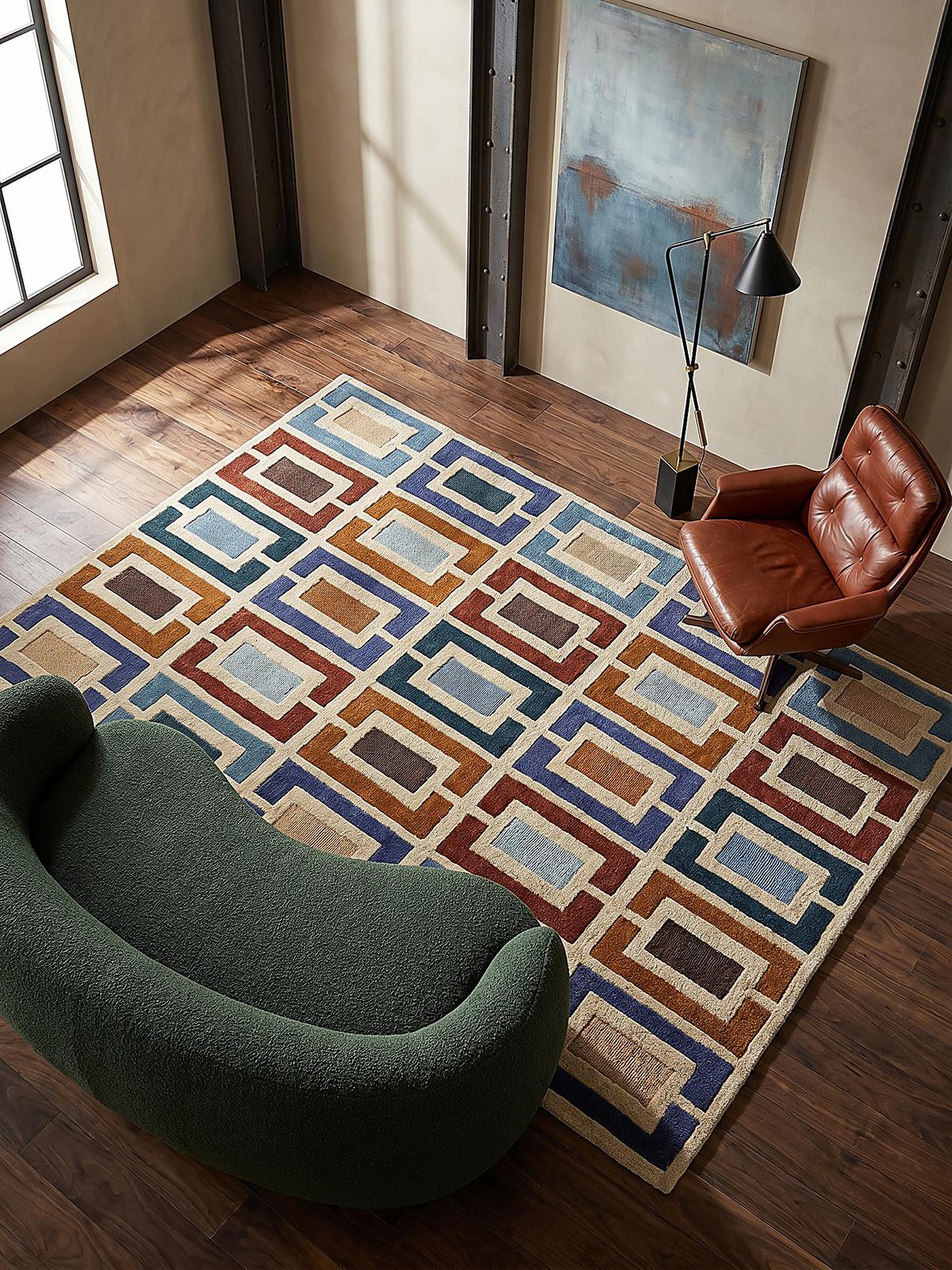 WOLLTEPPICH DERWENT, geometrisch, Blau-Bunt, 200 x 290 cm - Multicolor, Textil (290/200cm) - KADIMA DESIGN