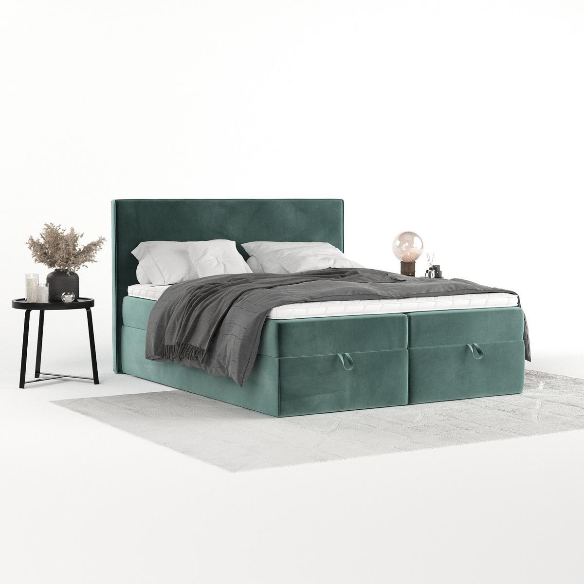 BOXBETT Velma 160/200 cm Türkis im Kronos Stoff - Türkis/Schwarz, Holz/Holzwerkstoff (160/200cm) - AltaBeds