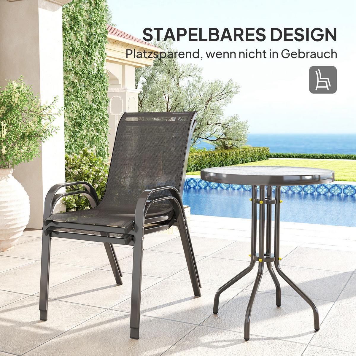 BALKONMÖBELSET 3TLG. aus Metall Hartglas Schwarz - Schwarz, Textil/Metall - Outsunny