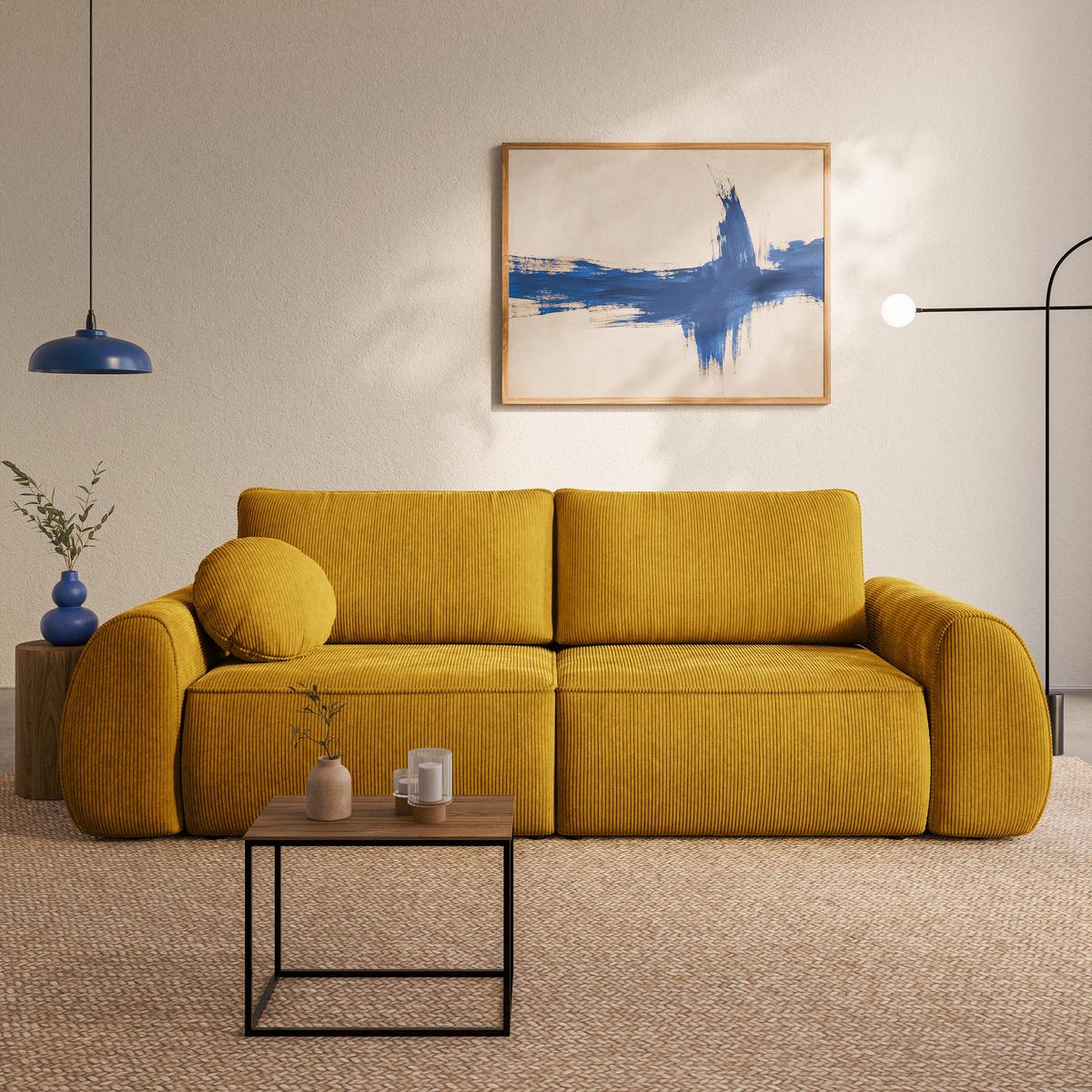 BETTSOFA ZEFEO Gelb Kordstoff mit Schlaffunktion - Gelb, Textil (264/96/106cm) - MASSENO