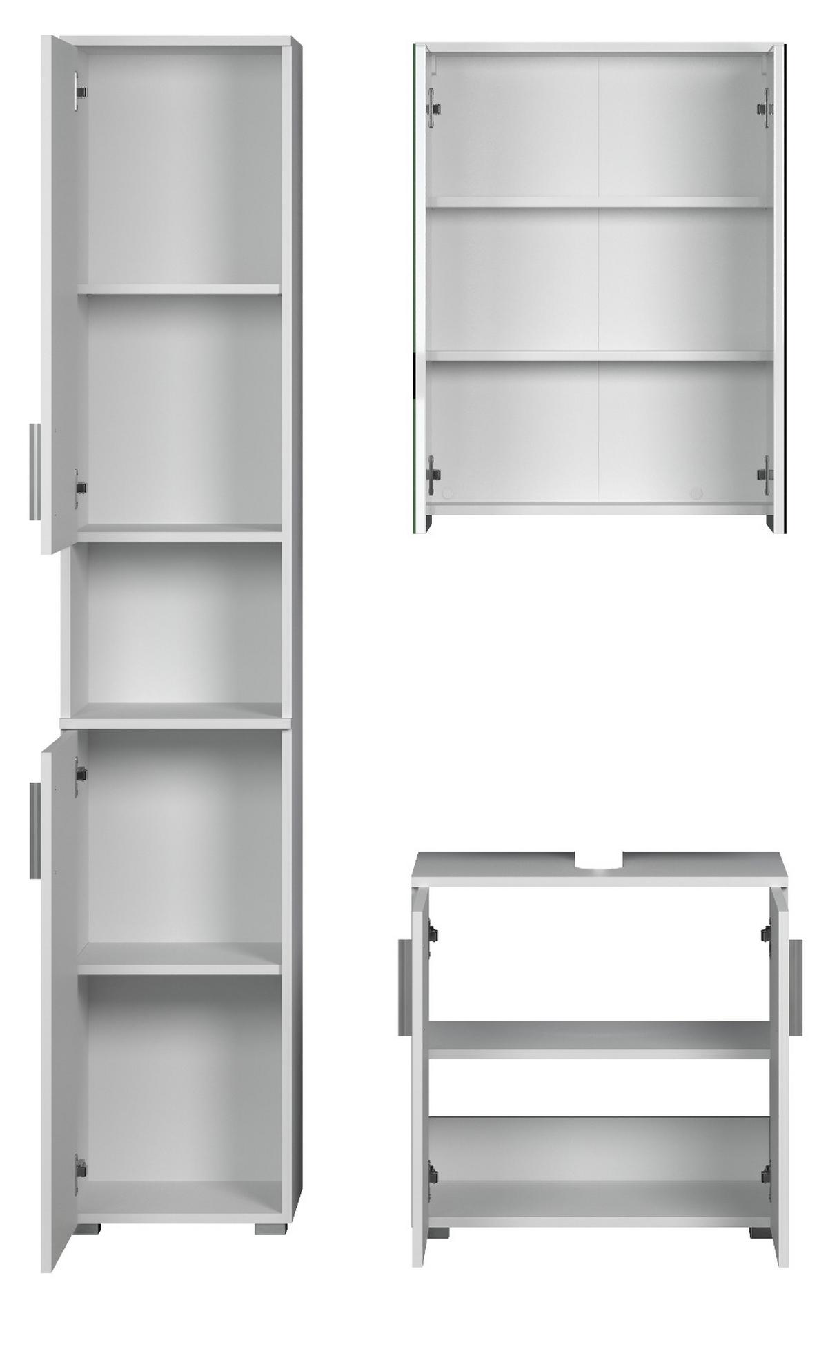 BADMÖBEL-SET weiß Hochglanz 112 x 192 cm, Badezimmer Schränke mit viel Stauraum - Weiß Hochglanz/Silberfarben, Holzwerkstoff/Kunststoff (112/192/32cm) - Top.Furn