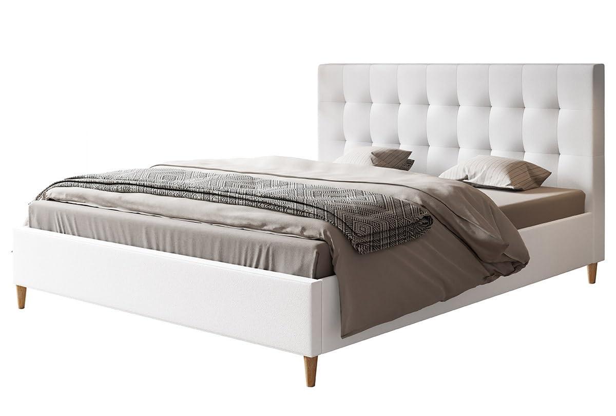 POLSTERBETT LUX Rio mit Kopfteil, 160 x 200 cm, Doppelbett mit Lattenrost aus Holz, Kunstleder Weiß, Füße in Farbe: Braun - Weiß, Holz/Textil (160/200cm) - Alpi-Möbel