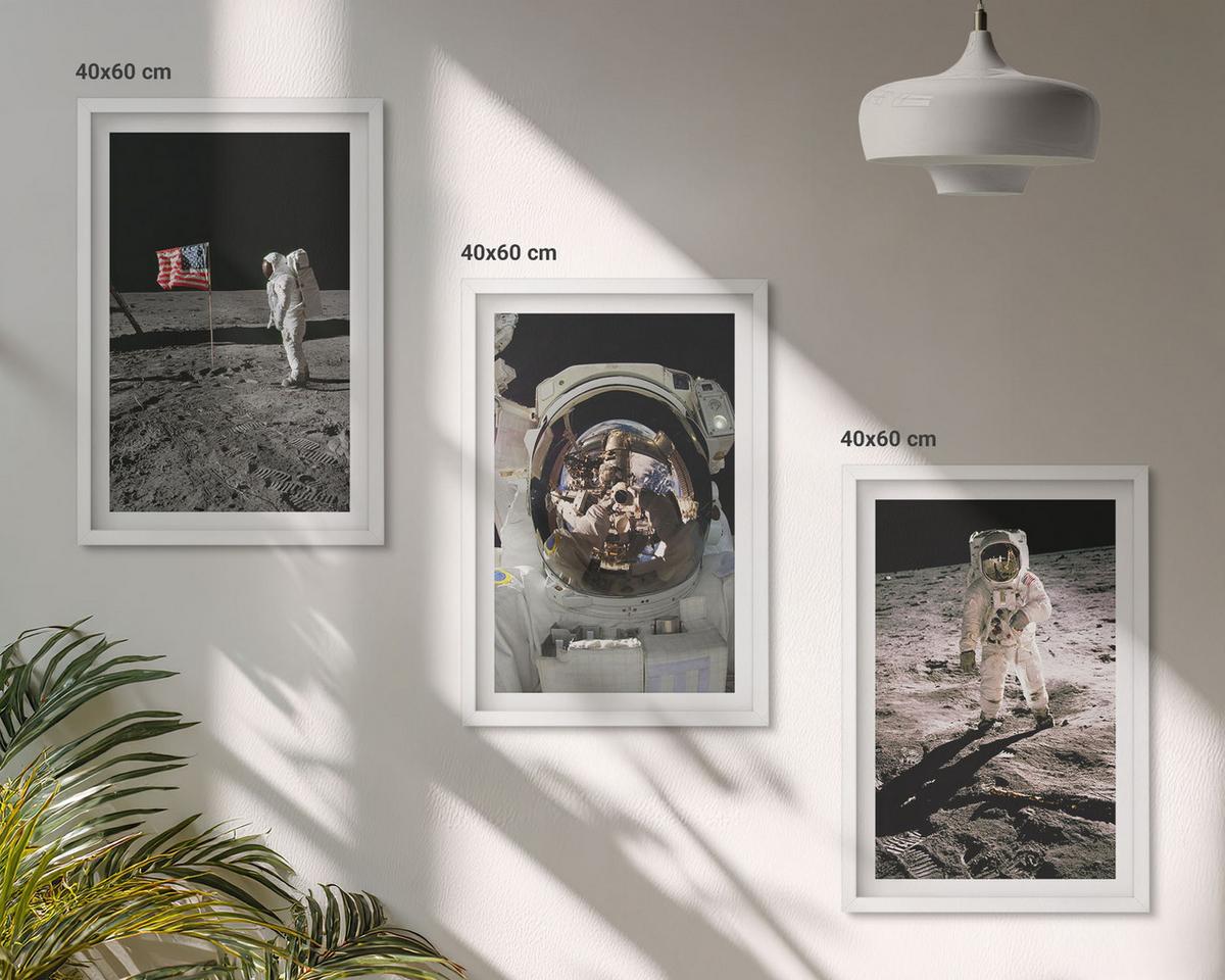 BILDER SET 3er Set - 40x60 cm Weißer Rahmen - NASA-Mondlandung - Weiß, Kunststoff (40/60cm) - TULUP