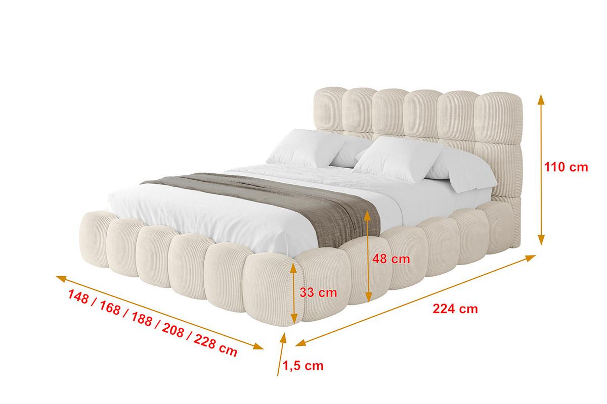 POLSTERBETT mit Bettkasten und Lattenrost, Boxbett ohne Matratze - LEYA 160x200 Beige - Creme, Holzwerkstoff/Textil (160/200cm) - ALTDECOR