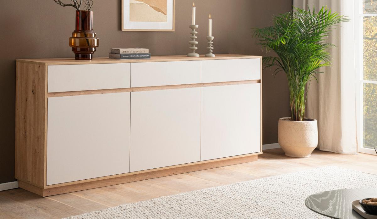 SIDEBOARD Kaschmir, Eiche Artisan 202 x 89 cm, Kommode mit Soft-Close - Kaschmir/Eiche Artisan, Holzwerkstoff/Metall (202/89/40cm) - Furn.Design