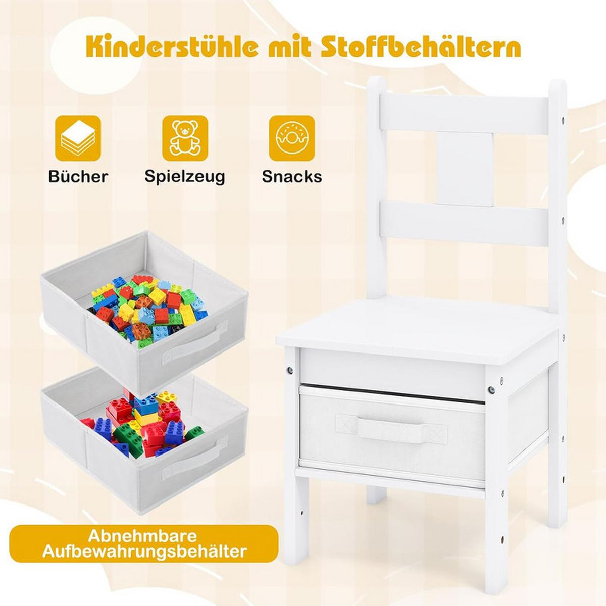 KINDERTISCH mit stuhl weiß(3-tlg) - Weiß, Holzwerkstoff (80/59/52cm) - COSTWAY