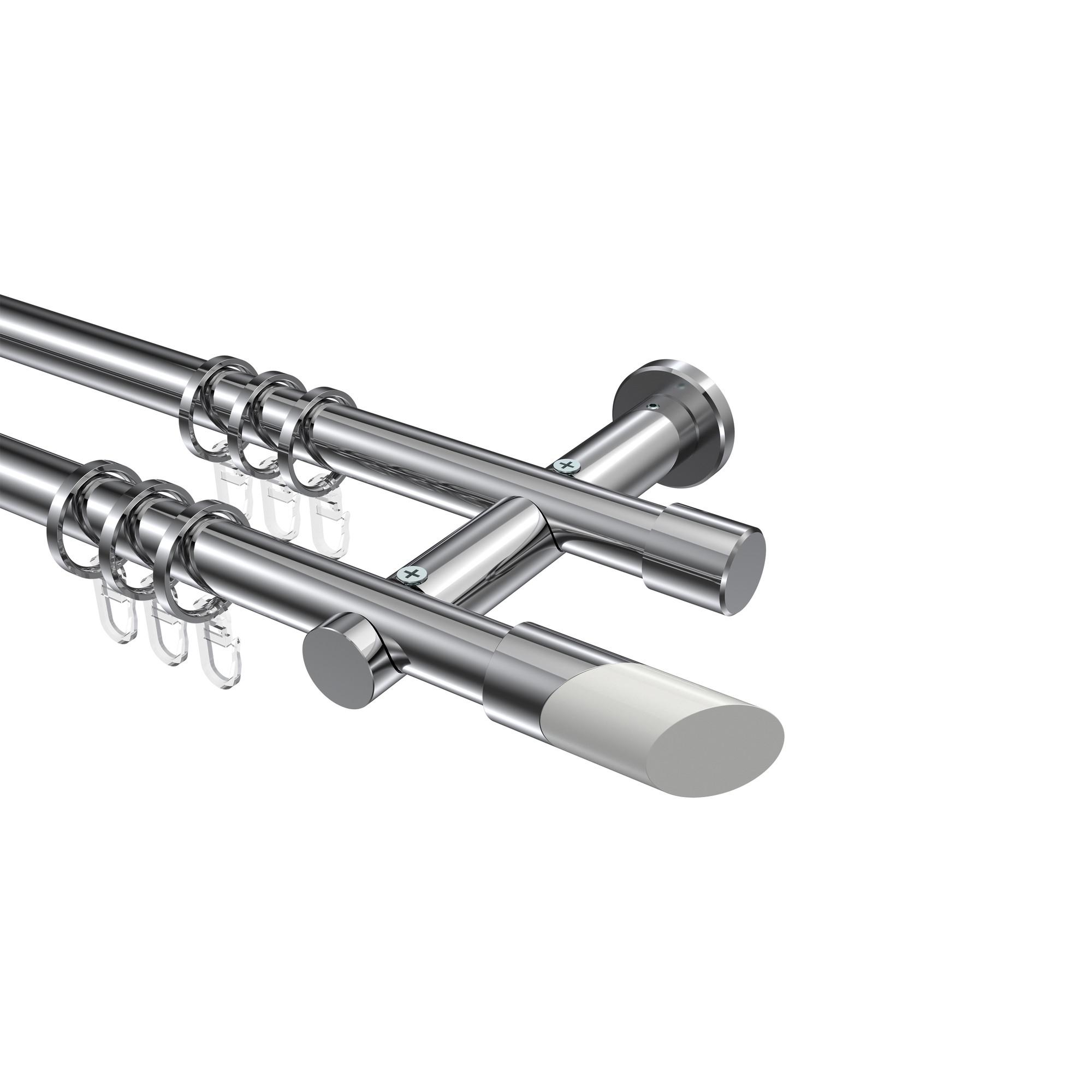 GARDINENSTANGE Platon Verano 160 cm, 2-läufig, 20 mm Ø Chrom - Chromfarben/Weiß, Metall (160cm) - INTERDECO