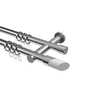 GARDINENSTANGE Platon Verano 160 cm, 2-läufig, 20 mm Ø Chrom - Chromfarben/Weiß, Metall (160cm) - INTERDECO