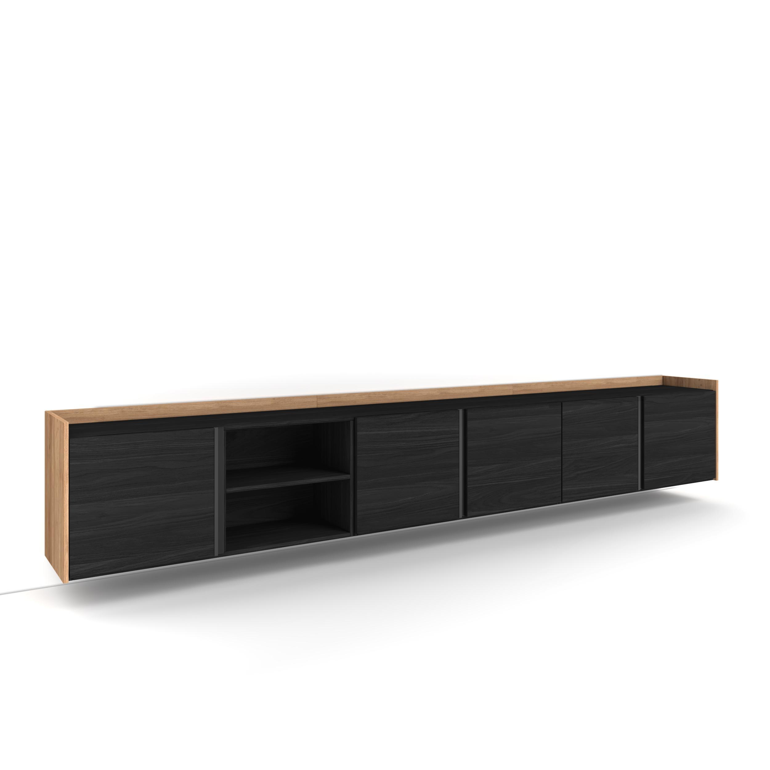 LOWBOARD, Schwarz und Eiche, 309/35/50cm, Hängend - Schwarz, Holzwerkstoff (309/50/35cm) - Skraut Home